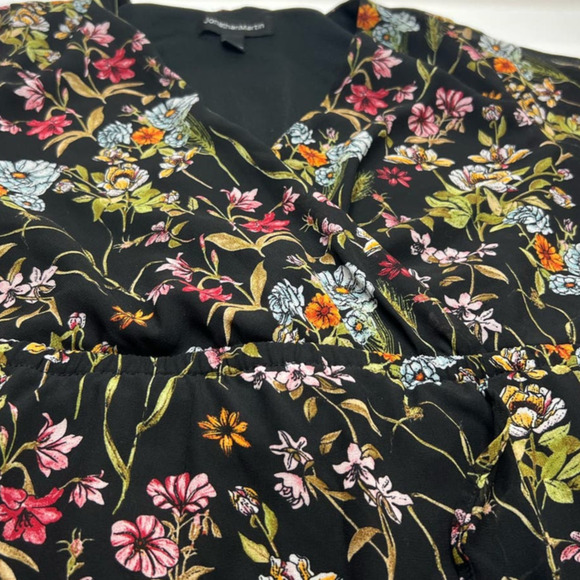 Jonathan Martin Black Floral V Neck Ruffle High/Low Maxi Dress Whimsy Fairy L - Picture 10 of 10